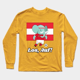 ⚽ Austria Football, Cute Elephant Kicks Ball, Los Auf! Team Spirit Long Sleeve T-Shirt